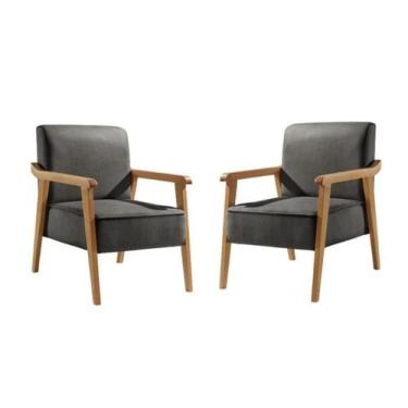 Imagem de Kit 2 Poltronas Amora Linho Preto Confortável Sala - Poltjá Moveis