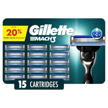 Imagem de Gillette Mach3 Recargas de barbear para homens, lâminas de 3 lâminas para um barbear suave, lâminas mais fortes do que aço, 15 refis de lâmina de barbear