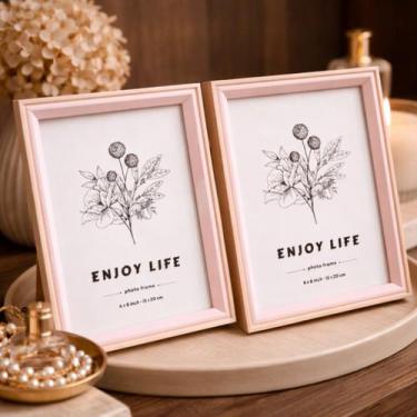 Imagem de Kit 2 Porta Retrato Moldura 15x20 MDF Borda Rosa Com Suporte Enfeite D
