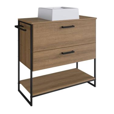 Imagem de Gabinete de Chão para Banheiro PlacaEPonto P1028 com Cuba Ametista MDP Marrom 80cm