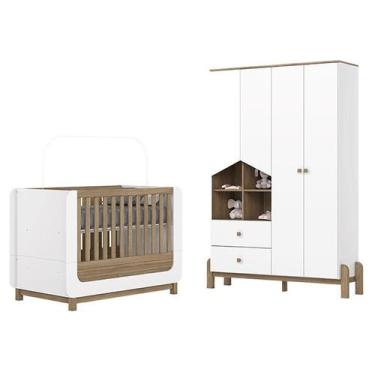 Imagem de Berço Mini Cama Aconchego com Guarda Roupa Ternura 4 Portas Branco Jeq