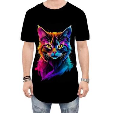 Imagem de Camiseta Longline de Gatinho Colorido Neon Vetor 6 - Kasubeck Store®, 