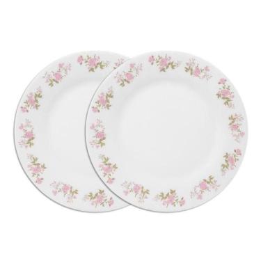 Imagem de Jogo 2 Prato De Sobremesa De Vidro Flowers Pink 20cm Em Casa Tem