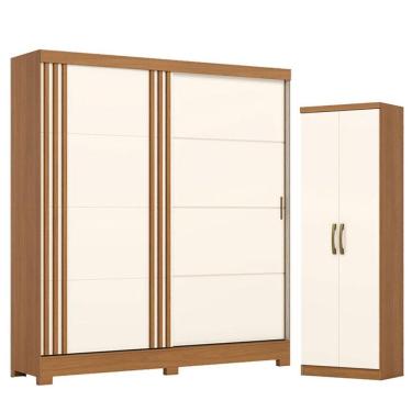 Imagem de Guarda Roupa Solteiro 02 Portas De Correr 03 Gavetas Prime Com Armário Multiuso Margarida Cinamomo Off White - Henn Briz