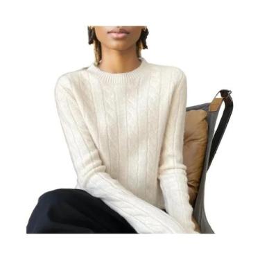 Imagem de Suéter Feminino De Lã Para Outono E Inverno, Gola Redonda, Manga Longa