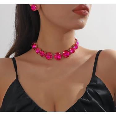 Imagem de Conjunto Feminino Festa Colar Brinco Choker Zirconia Strass Redondo Pr