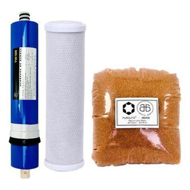 Imagem de Kit Refil Carvão 9 3/4'' Resina Mista Refil Membrana Osmose Branco - R