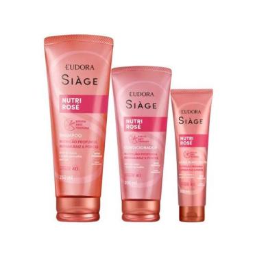 Imagem de Kit Shampoo Condicionador Leave-in Eudora Siàge Nutri Rosé, 250ml + 12