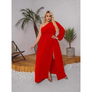 Imagem de Vestido Longo Plus Size Mula Manca Manga Comprida Fenda Faixa Amarraçã