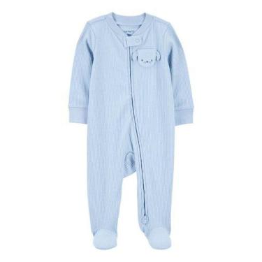 Imagem de Pijama Macacão Botão Pézinho Carters Cotton Algodão Bebê -, Azul celes