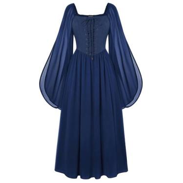 Imagem de Traje: vestido renascentista, escarlate, escuridão, medieval, azul mar