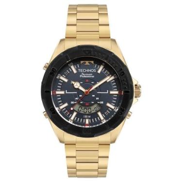 Imagem de Relógio Technos Skydiver Masculino Dourado com Bisel Azul e Alarme