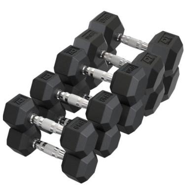 Imagem de Kit Halteres Sextavado Emborrachado Pares 6kg/8kg/10kg/12,5kg e 15kg -