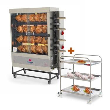 Imagem de Assador de Frango a Gás 4 Espetos Infra Vermelho com Carrinho Inox PR-621 Inox Progás Bivolt