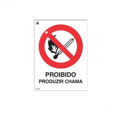 Imagem de Placa de Sinalização Proibido Produzir Chama 20x30CM - PLATINA EXTINTO