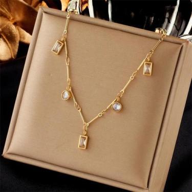 Imagem de Conjunto De Joias Femininas Com Colar E Pulseira Geométricos Em Aço In