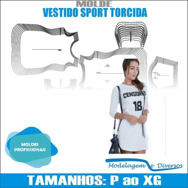 Imagem de Molde Vestido Casual Sport Torcida, Modelagem&Diversos, Tamanhos P ao xg