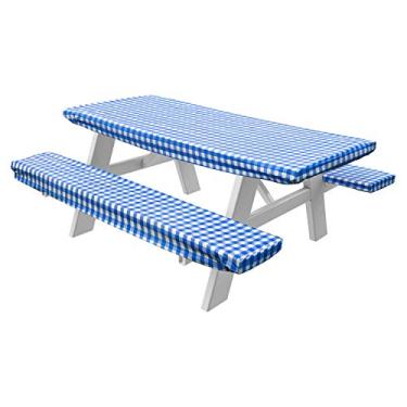 Imagem de HomeCrate Toalha de mesa quadriculada de 182 cm para piquenique e banco, 3 peças, azul