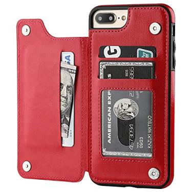 Imagem de Capa de couro de luxo slim fit para iphone 13 11 12 mini pro xr xs max x 6 7 8 plus carteira slots para cartão à prova de choque, vermelho, para iphone 5