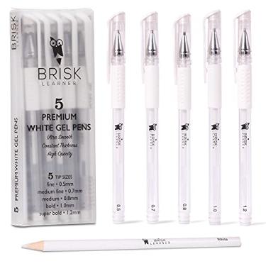 Imagem de Brisk Learner 5 canetas de gel brancas – 5 tamanhos de ponta – 0,5, 0,7, 0,8, 1,0, 1,2 mm para artistas – tinta branca de arquivo para arte, desenho, diário, aquarela, papel preto