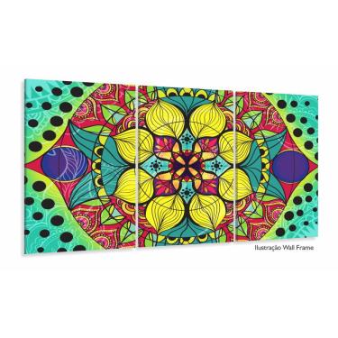 Imagem de Quadro Mandala Para Sala Quarto Hall Colorido 3 Peças 120x60