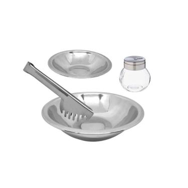Imagem de Conjunto para Salada Aço Inox Prime 4 Peças Bowl, Saleiro e Pegador - Mundial Import