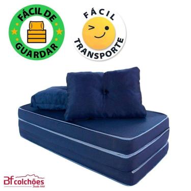 Imagem de Puff Multiuso 3 Em 1 Casal Azul Com Tecido Courvin