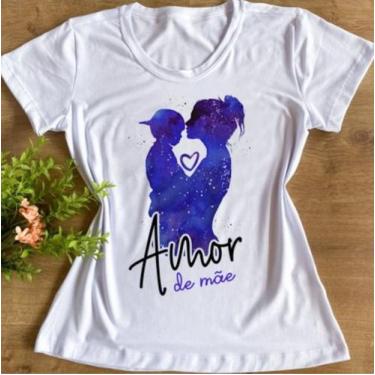Imagem de Blusa T-Shirt Feminina Branca Mãe E Filho Fundo Azul - Sapato Nunca É