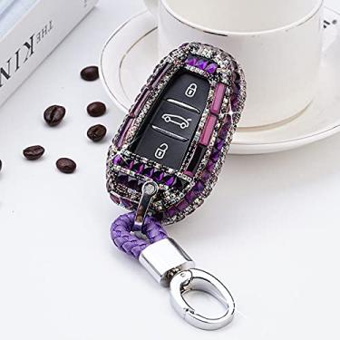 Imagem de CSHU Porta-chaves do carro remoto capa porta-chaves porta-chaves, adequado para Citroen C4 C5 C6 X7 5008 DS5 DS6 Peugeot 3008 4008 5008 208 DS3, porta-chaves roxo