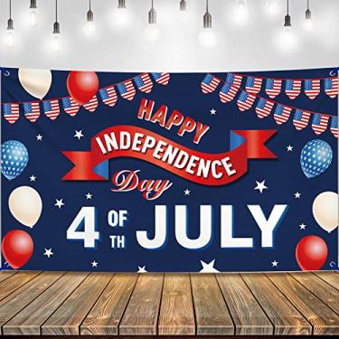 Imagem de Banner XtraGrande, Feliz Dia da Independência - 182 x 111 cm | Banner 4 de julho para festa no dia da independência | Decorações de festa 4 de julho | Decorações patrióticas dos EUA para decorações do dia da independência
