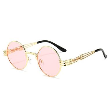 Imagem de Óculos de sol de metal redondo retro steampunk fashion para homens e mulheres primavera perna colorida uv400, ouro claro rosa, tamanho único