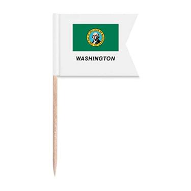 Imagem de Bandeira do estado americano com contorno de Washington bandeiras de palito de dente marcando para bolo de festa prato de queijo