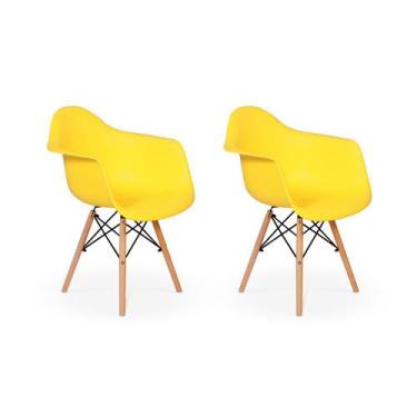 Imagem de Conjunto 02 Cadeiras Charles Eames Wood Daw Com Braços Design - Amarel