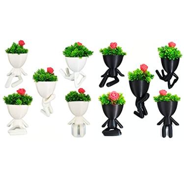 Imagem de Kit 10 Vasinhos Decorativo Bob cachepot Para plantas Suculentas (5vasos Brnco + 5 Vasos Pr)