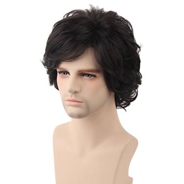 Imagem de Topcosplay Perucas masculinas pretas curtas onduladas estilo felpudo cosplay Halloween fantasia peruca masculina