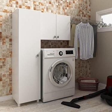 Imagem de Conjunto Lavanderia Multiuso 2 Peças 1 Armário Aéreo Am3104 1 Armário Multiuso Am3107 Tecno Mobili Branco