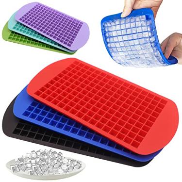 Imagem de Mini bandejas de cubo de gelo de silicone, pacote com 3, 160 moldes de cubo de gelo triturado, fácil de liberar, cubo de gelo pequeno para refrescar coquetéis Whiskey, recipientes de armazenamento de molde flexível e durável sem BPA, Blue, Grey, Red, 3