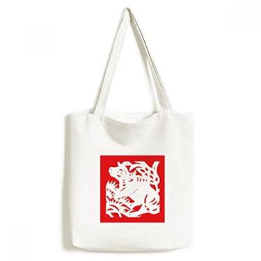 Imagem de Bolsa de lona cortada em papel Ox Animal China Zodíaco sacola de compras bolsa casual bolsa de mão