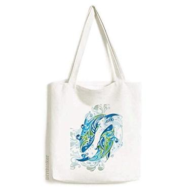 Imagem de Bolsa de lona com estampa de animais marinhos Art Deco para presente fashion bolsa de compras bolsa casual
