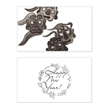 Imagem de Cartão de felicitações do festival de ano novo de Five Goblins estilo chinês, mensagem de abençoar presente