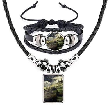 Imagem de Conjunto de joias de couro Village Fog Hill Landscape Forest