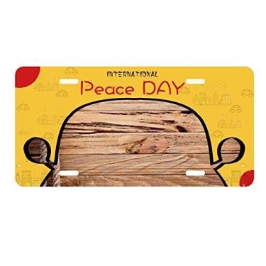 Imagem de DIYthinker Placa de carro com estampa de listras de corda irregular de madeira, decoração de carro, dia da paz