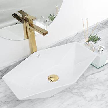 Imagem de Kit Cuba Pia Louça Cerâmica Banheiro C/Torn e Vál Dourada 8