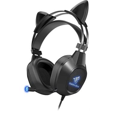 Imagem de Headset Gamer, Fone de Ouvido Gaming, Gatinho, Orelhas, P2, GoldenUltra, GT - 64, Preto, Com Fio, Pc/VideoGame/Notebook, LED Rgb, Com Microfone, Original