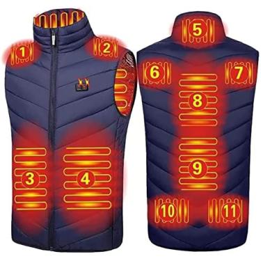 Imagem de Colete Aquecido Masculino Feminino Velo Polar Elétrico Carregamento USB Jaqueta Aquecida Para Pesca Motocicleta Caça Esqui Acampamento, Lavável (Bateria Não Incluída),Azul,4GG,Pleasant63
