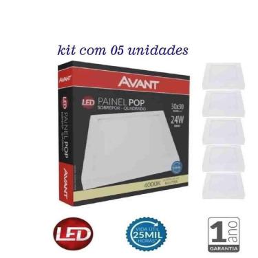 Imagem de Kit 5 Paineis Paflon Led Sobrepor 30X30 Quadrado 24W 1Linha