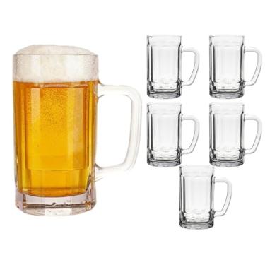 Imagem de Kit Com 6 Canecas De Chopp De Vidro Grosso E Resistente De 390ml Cerveja Pode Ir Ao Congelador Transparente Espaço Personalizavel