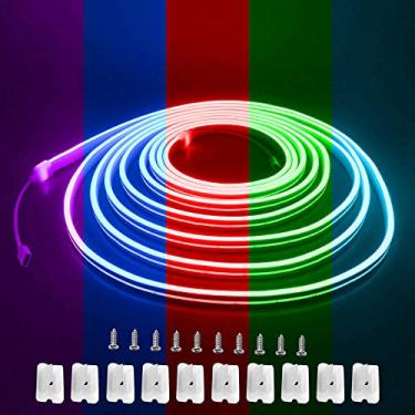 Imagem de Aclorol Luzes neon 12 V RGB Luz de tira de LED Neon Corda de luzes flexíveis que mudam de cor Sinal neon LED flexível 16,4 pés 5 m à prova d'água para parede de quarto, festa ao ar livre DIY 108 Leds/M (não fonte de alimentação)