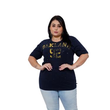 Imagem de Camiseta Feminina Oversized Estampa Sortida Plus Size gap Azul Petróleo