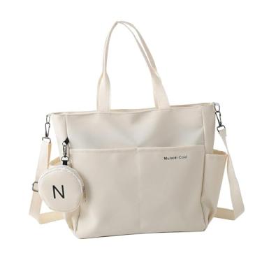 Imagem de kowaku Bolsa tote para mulheres, bolsa de ombro, shopper, moda, resistente ao desgaste, bolsa para laptop, bolsa crossbody para férias, viagens de negócios, Bege